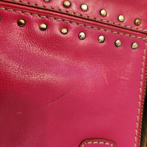 Michael Kors Hot Pink Studded Leather Handbag Satchel Purse - Picture 12 of 15